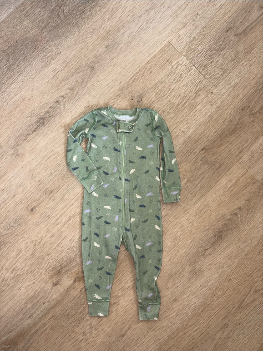 Roots Green Printed Kids Zip One-Piece Pajamas